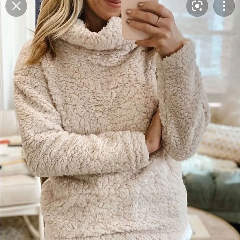 Super Soft & Cozy Oatmeal Cream Sherpa Cowl Neck Pullover! ❤️